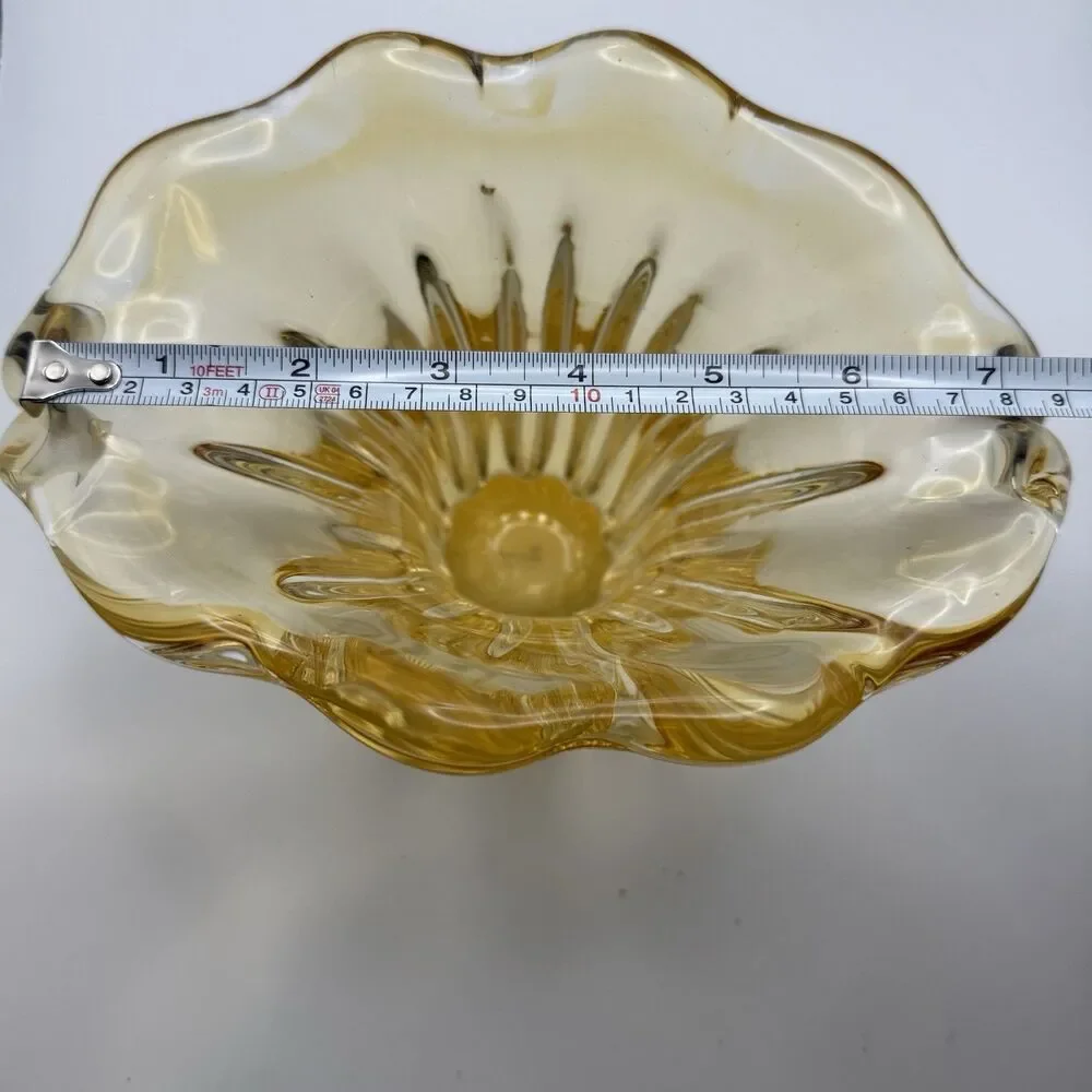 Vintage Teleflora Champagne Gold Art Glass Vase Waterfall Tulip Hand Blown
